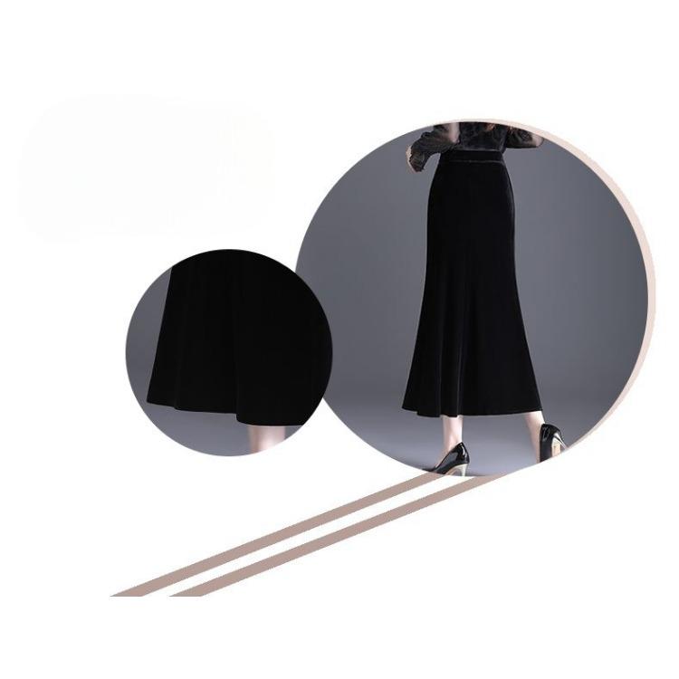 Autumn Winter Velvet Pencil Skirt High Waist Slim Fit Stretchy Wrap Fish Tail Midi Skirt Elegant Bodycon