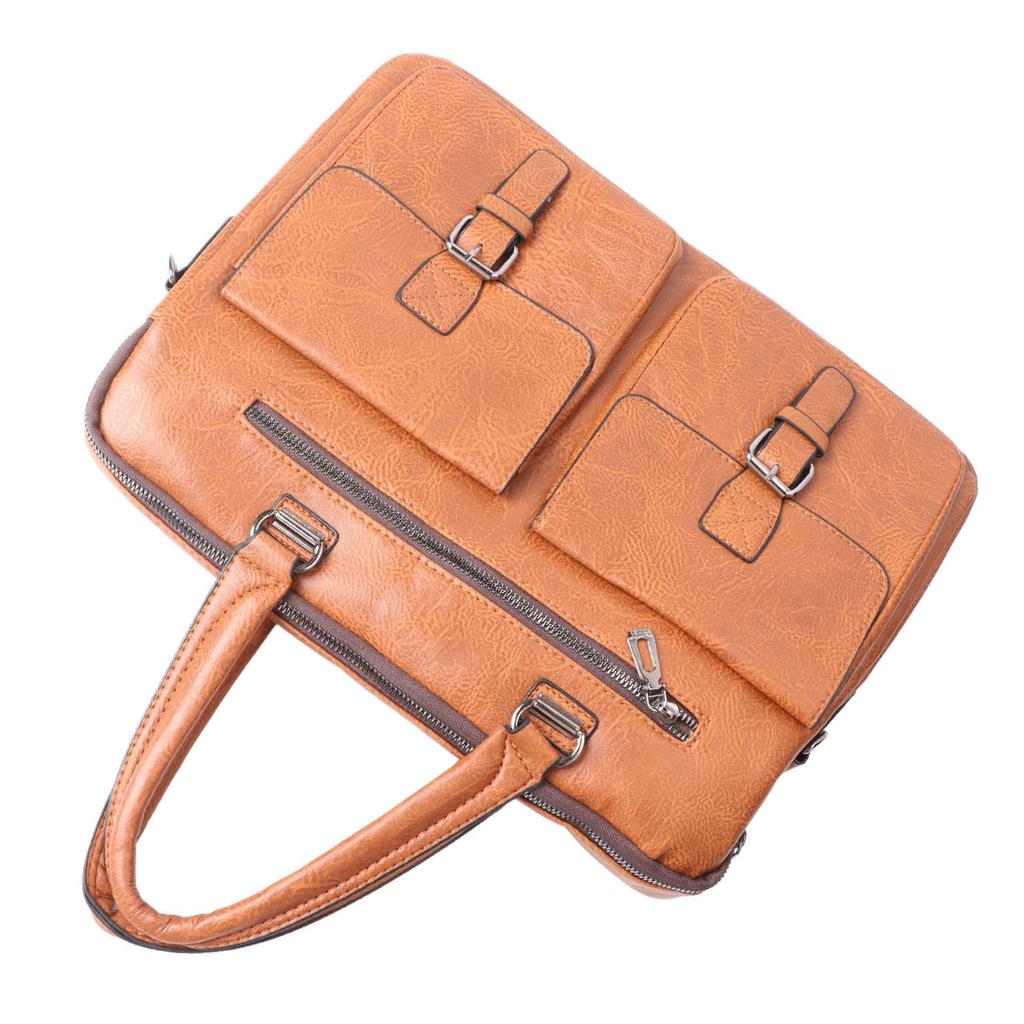 Man Business Briefcase Large Capacity Laptop Bag Handle Bag with Shoulder Strap Light Brown Light Brown Free Size