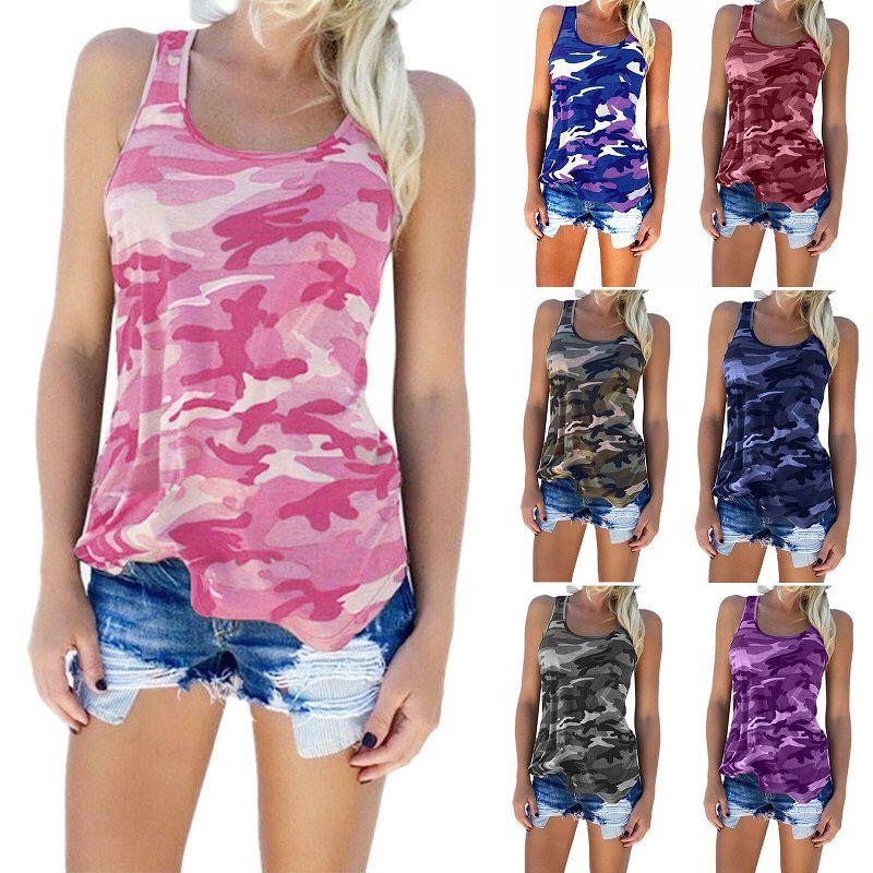Stylish Women's Ladies Sleeveless Camo Vest Tops With Breathable Fabric For Summer