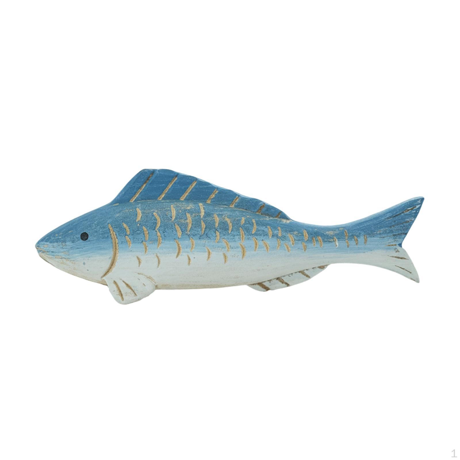 

Fish Statue Wooden Figurine Crafts Beach Lover Tabletop Ornament for Restaurant Living Room светло-синий