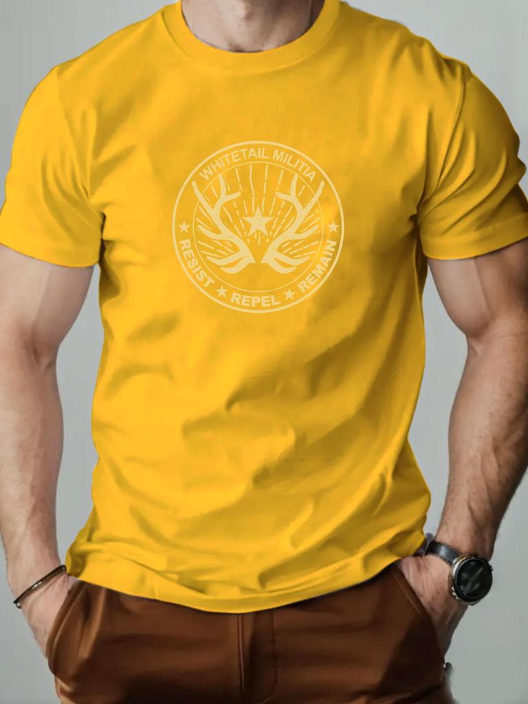 Mens cotton Tshirt whitetailed militia summer round neck shortsleeved graphic breathable fashion casual Tshirt