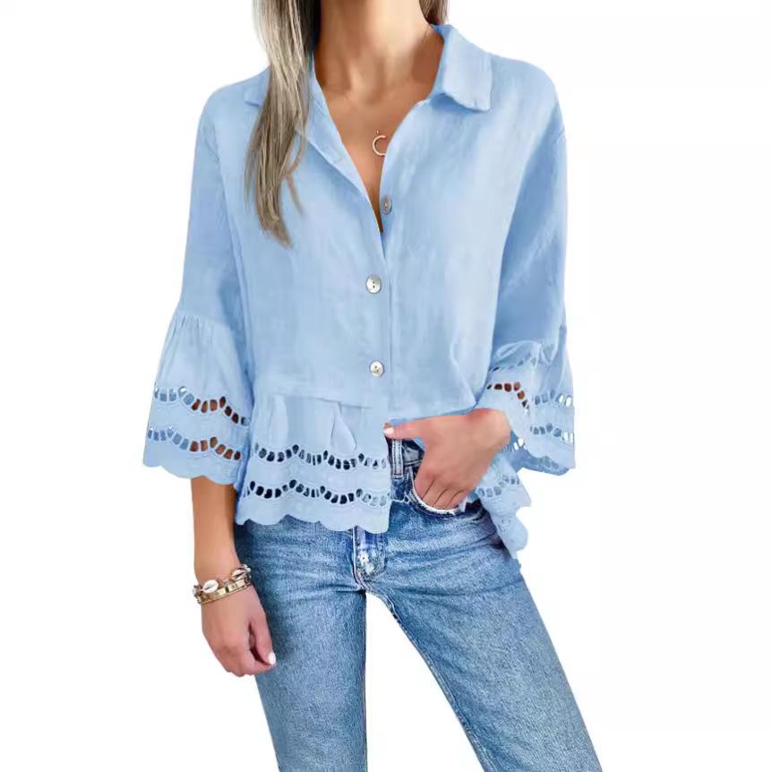 2025 Spring/Summer Women's Flare Sleeve Lace Shirt