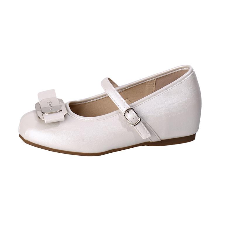 

French square head bow metal buckle Mary Jane women s shoes 2025 new one-word belt flat ballet small leather shoes 35