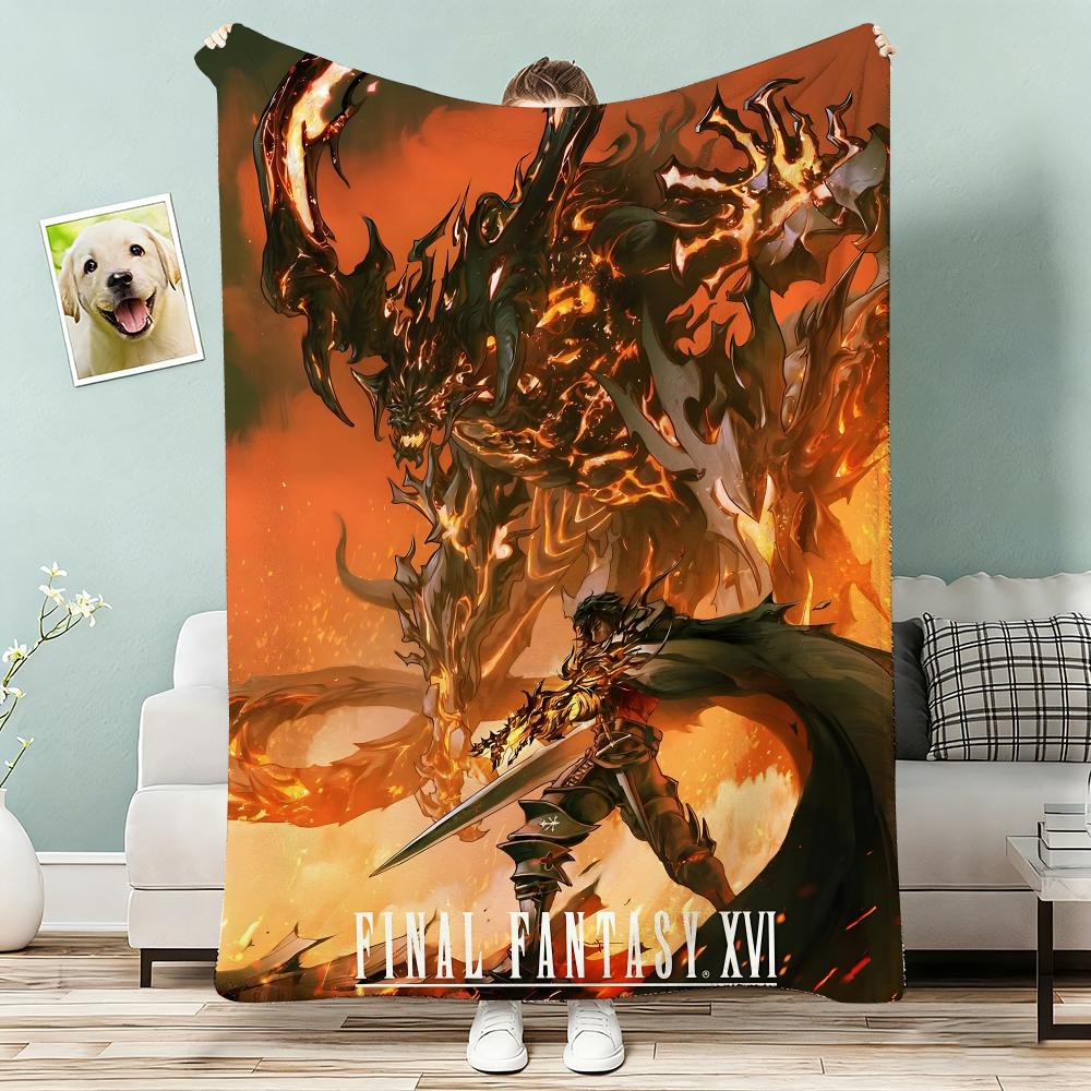 Game Cool Final F-Fantasy XVI Throw Lightweight 240g Flannel Blanket Soft Skin-friendly for Summer Cooling 75x90cm