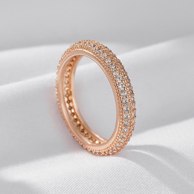 Fashion Shiny Natural Zircon Full Circle Rings For Women  Rose Gold Color Classic Wedding Bride Daily Fine Jewelry