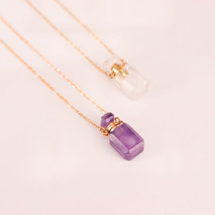 Unique Crystal Perfume Flask Necklace Pendant Adjustable Length Clavicle Chain Stainless Steel Cable Chain Women Choker