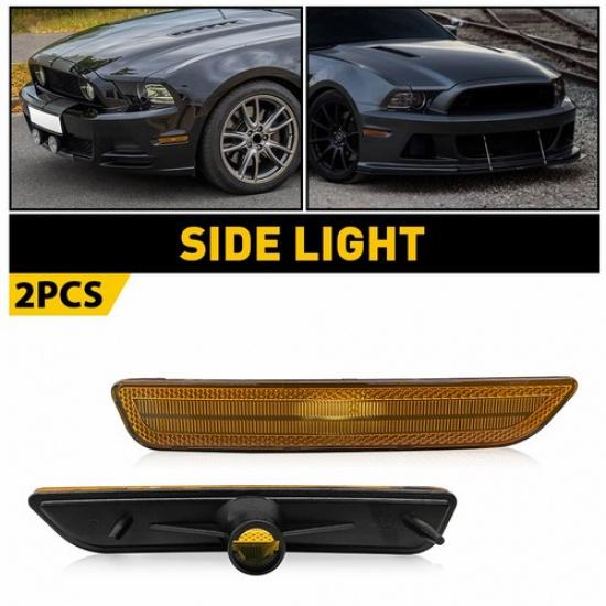 For 2010-14 Ford Mustang Front Bumper Side Marker Lights Reflectors Amber Lens A