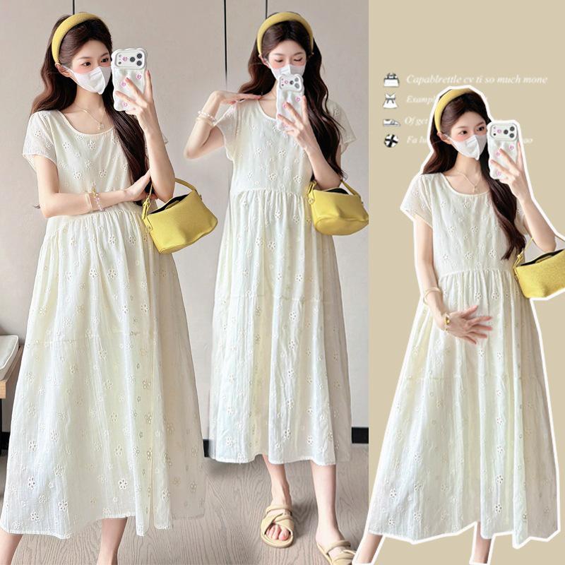 2026 Summer Embroidered Breathable Maternity Slimming Dress L