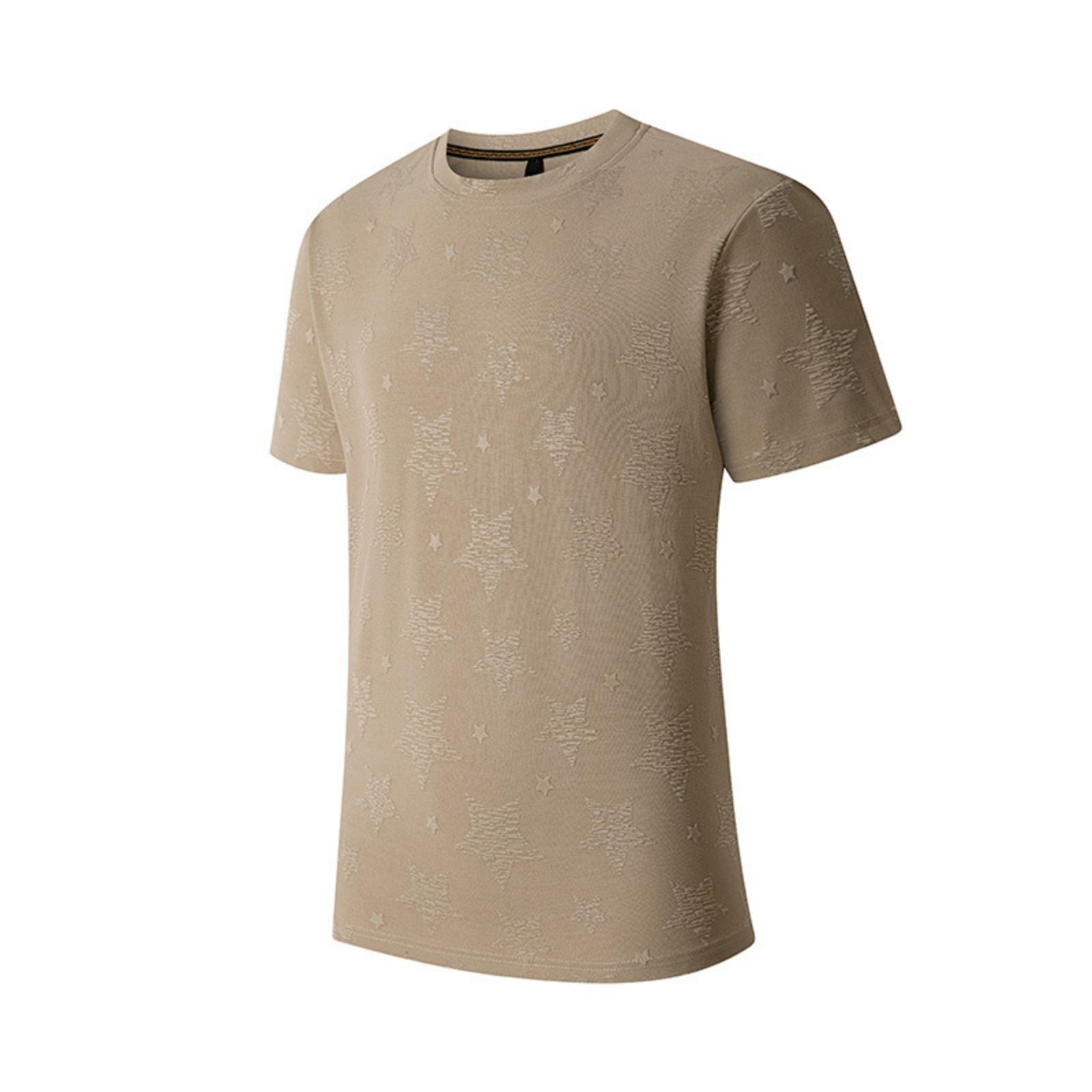 

Men Short Sleeve Crew Neck T Shirt with Subtle Star Pattern Lightweight Breathable Cotton Fit Top for Everyday Wear L хакі