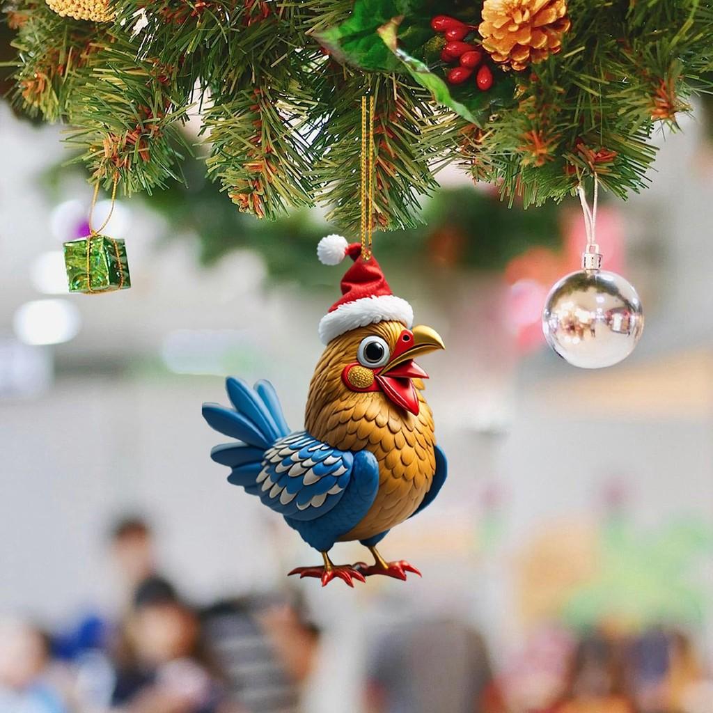 Cartoon Christmas Playful Hat Chicken Vehicle Decoration Unique Festive Home Decor Piece