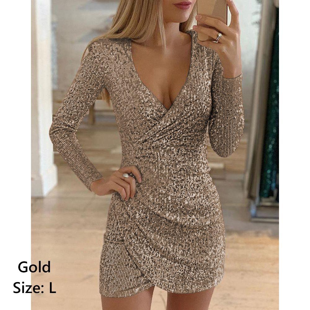 Bling Clubwear V-Ausschnitt Party Abendkleider Bodycon Partykleid Ballkleid Pailletten Minikleid