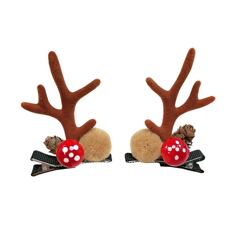 Korean Holiday Hair Accessories: Plush Reindeer Antler and Mushroom Hair Clips