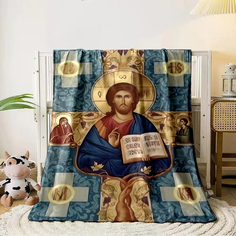 "Religious Iconography Jesus Pattern Blanket"Flannel blanket for bedroom, living room, sofa, and nap