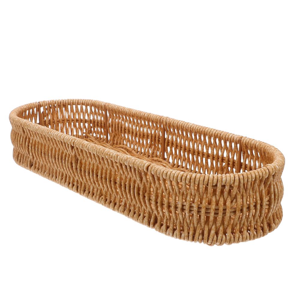 Rectangular Handwoven Imitation Rattan Kitchen Utensil Holder Flatware Organizer for Countertop Chopsticks Spice Jars Storage