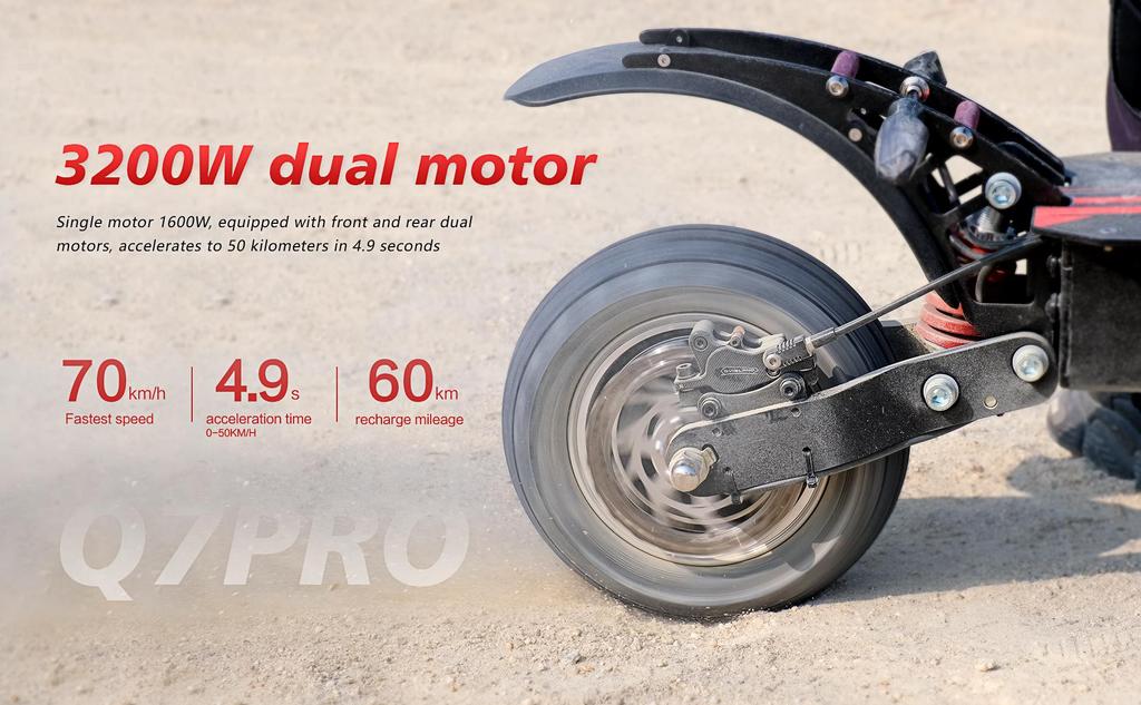 BOYUEDA Q7 PRO Off-road Electric Scooter 2*1600W Motor 52V19Ah Battery Max Speed 70km/h Max Range 60km