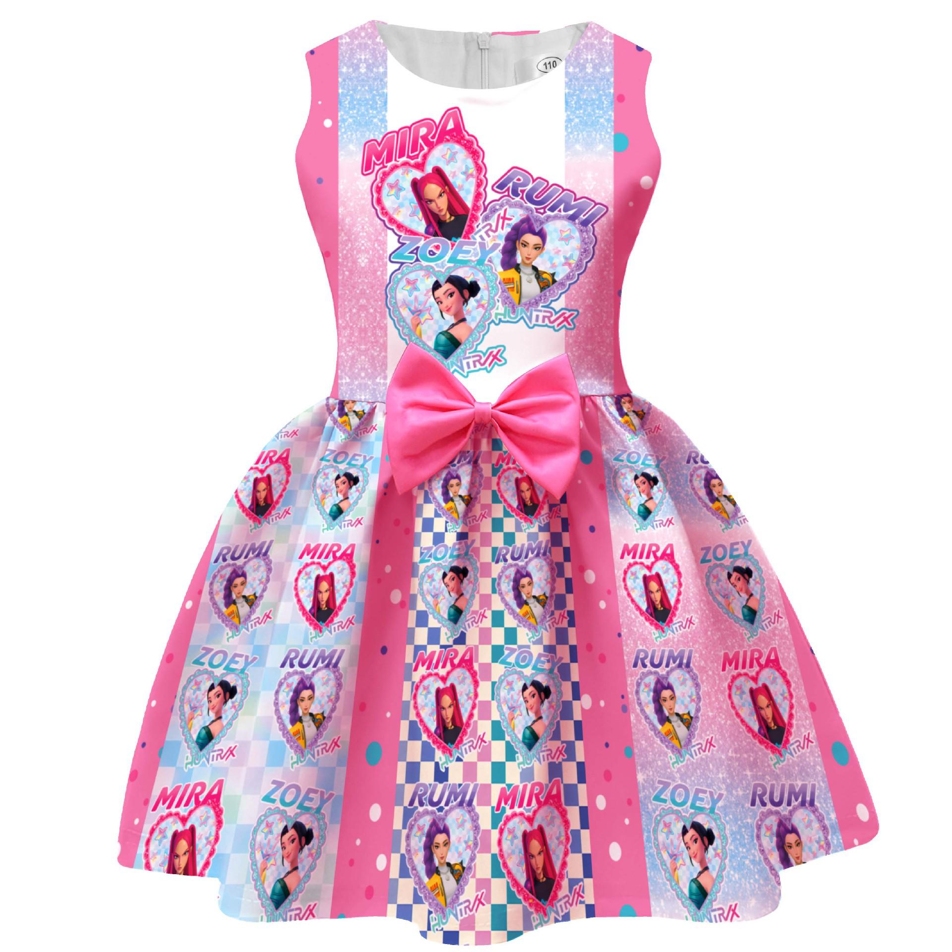 

Cross-Border Demon Hunter Witch Print Girls Bowknot Dress Size 130 рожевий червоний колір