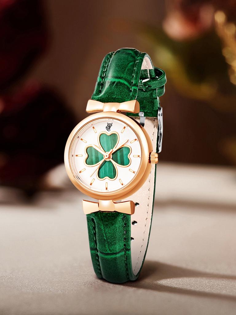 Tomi Luckyfox L48 High-End Women's Watches Simple Quartz Wristwatches Clover Hollow Design Leather Band Wristwatches for Ladies