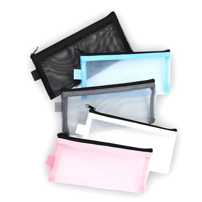 1Pc Transparent Mesh Pencil Case Office Student Pen Bag Pen Box Bill Storage Bag