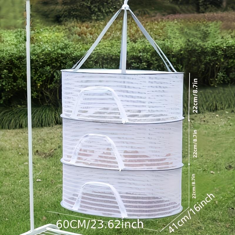 1~3Tier Foldable Clothes Drying Rack with Zipper - Non-Toxic Polyester Mesh for Fish, Shrimp and Herbs Suitable for Food Drying and Fruit Hanging