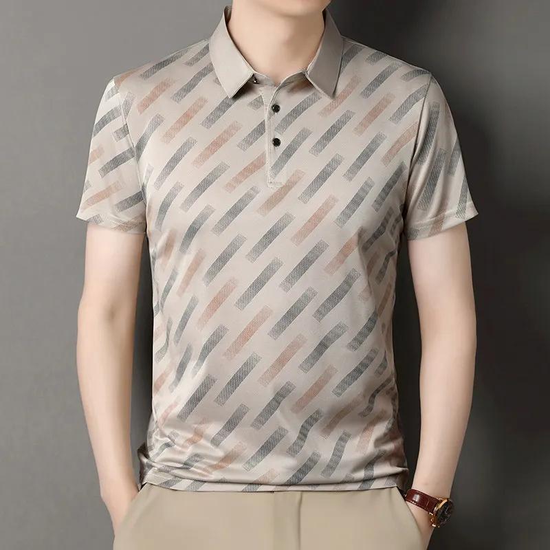 New Men's Business Casual Short Sleeved Printed Polo Shirt Fashionable Breathable Comfortable and Versatile Top
