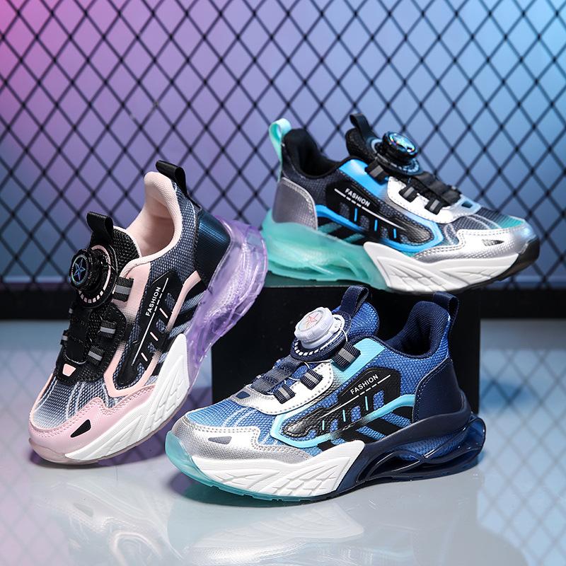 Medium and older children's shoes 2025 summer new men's and women's trend knob buckle double mesh breathable non-slip comfortable casual sports shoes