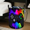 1pc Laundry Basket, Color Paint Splash, Gamepad Design Dirty Clothes Basket. with Durable Handle, Suitable for Gamer's Room, Dormitory, Living Room -