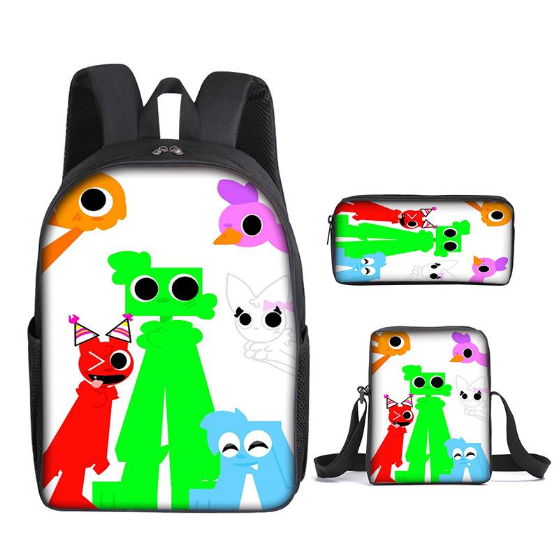 Sac à dos classique populaire Banban Garden imprimé en 3D Set de 3 pièces Sacs d'école pour élèves Sac à dos pour ordinateur portable Sac à dos à bandoulière inclinée Trousse à crayons