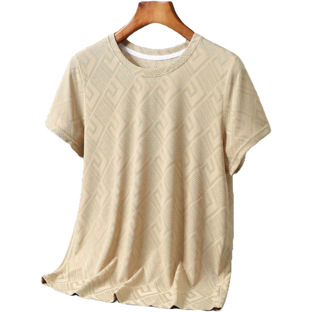 Men's Short-Sleeve Ice Silk Jacquard T-Shirt - High-End, Versatile Streetwear