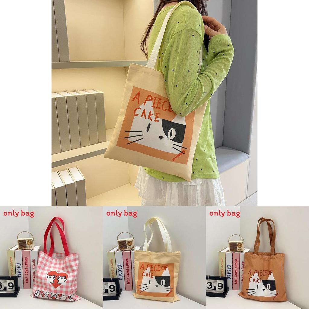 Cute Cat And Maltese Checkered Pattern Student Casual Canvas Bag For Student And Commuter