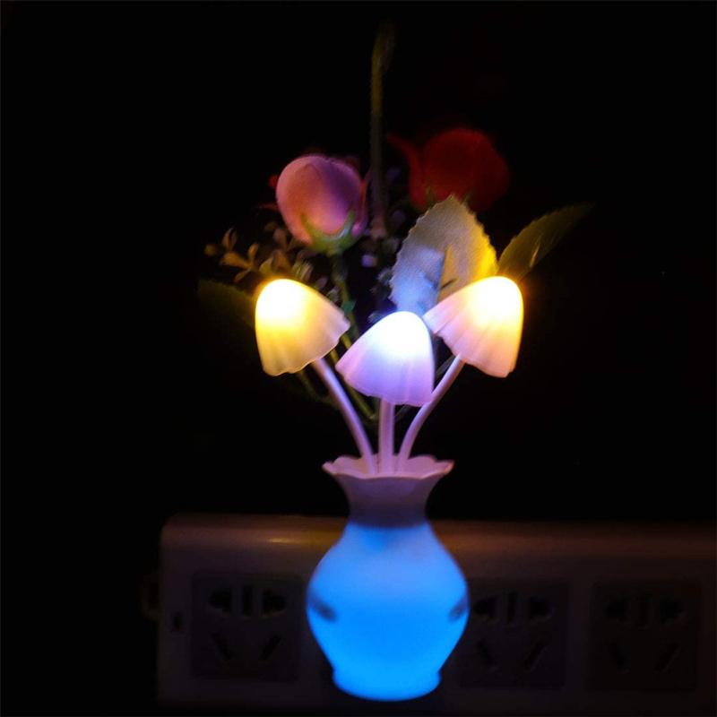 0.5w Led Night Light With Auto Sensor Energy Saving Rose Flower Mushroom Plug In Lamp For Bedroom