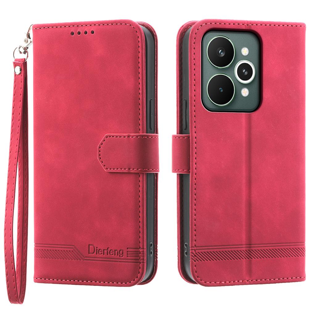 DIERFENG DF-03 For Realme 15 Pro 5G/15 5G Case Lines Imprint Wallet Leather Phone Cover with Wrist Strap