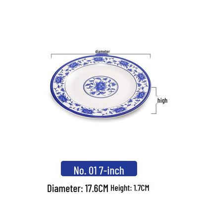 Handun Melamine Blue & White Porcelain Dinner Plate