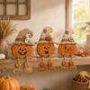 2D Flat 3Pcs Cute Halloween Wooden Pumpkin Sign Desk Tabletop Ornament Spooky Ghost Desktop Decor Festival Party Pack