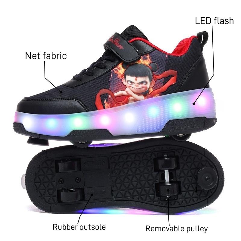 Nezha Spring and summer children's walking shoes Girls retractile walking roller shoes Student girls flash shoes burst shoes