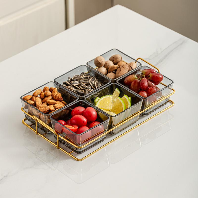 Light Luxury Glass Fruit Plate  Creative Household Living Room Snack Plate  Dried Fruit Snack Plate  Dessert Plate  Candy Plate  Fruit Plate