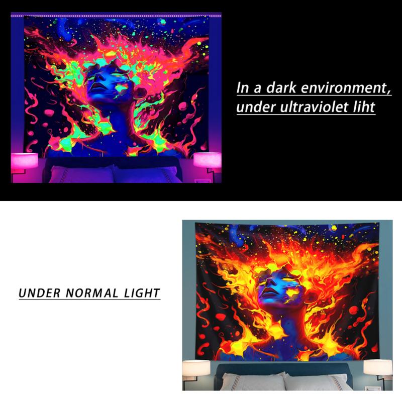1pc UV reactive tapestry, neon lighting effect, fashionable and personalized female bedroom decoration wall hanging