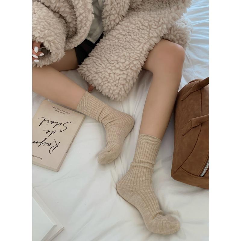 

Шерстяные осенне-зимние носки, женские носки до середины икры, носки с махровой подошвой с защитой от запаха, теплые и толстые длинные носки 1 pair