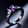 1 Pc Black Golden Color Princess Cut Purple Stone CZ Claw Rings Wedding Band Jewelry Valentine's Day Gifts