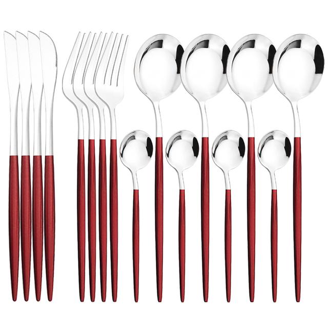 Set de tacâmuri din argint, cuțit, furculiță, linguri, veselă din oțel inoxidabil, tacâmuri occidentale, set de tacâmuri de bucătărie, 16 buc.