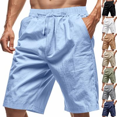 Pantaloni scurți de vară pentru bărbați, in, secțiune subțire, plajă, casual, largi, pantaloni scurți cinci sferturi, bărbați