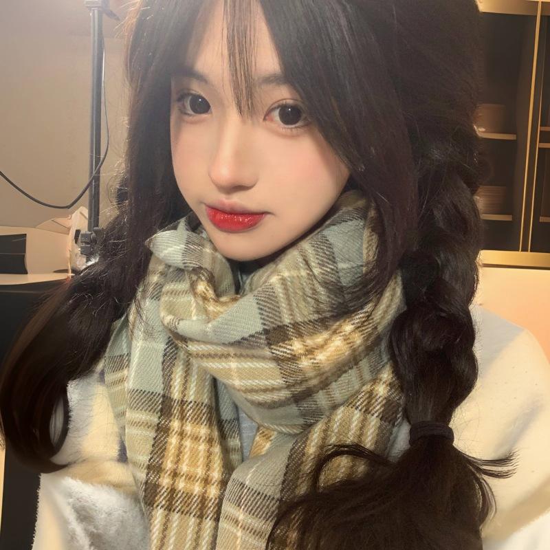 Cute Couple High-End Plaid Scarf Women's Winter Korean Style Versatile Student Thickened Warm Neck Warmer
