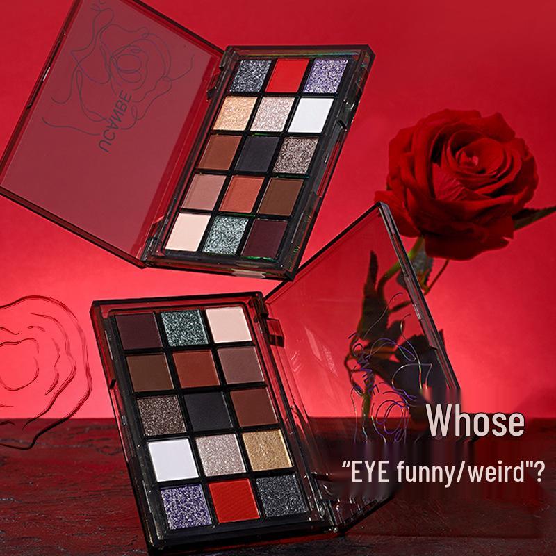 UCANBE Red Robe 15-Color Eyeshadow Palette: Shimmer & Matte Shades for Advanced Play, Black & Red Party Makeup.