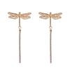 Simple fashion light luxury high-end design gold inlaid zircon long tassel dragonfly animal pendant earrings