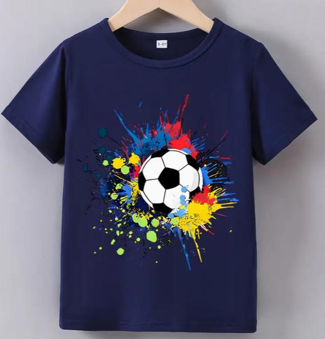 

Kids Summer Soccer Ball Print T-Shirt Crew Neck Top Casual Regular Fit with Slight Stretch Cartoon Pattern for Boys Men Clothing M