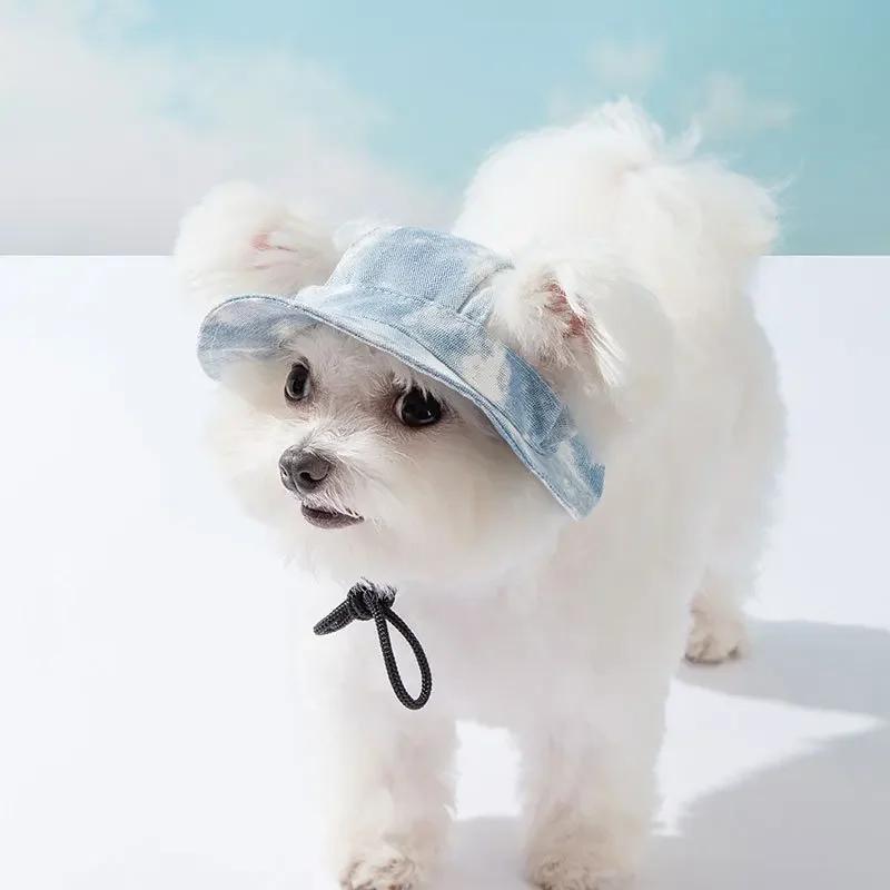 Summer Pet Cute Open Ears Adjustable Breathable Sunscreen Shading Small Dog Cat Hat Dog Bucket Hat