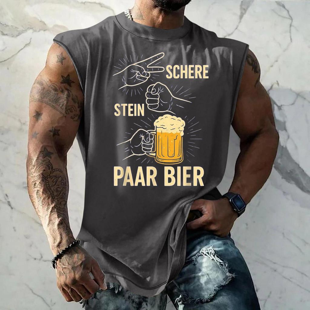 Men Sleeveless Tank Top Loose Fit Casual Streetwear Textured Pattern Printed Vest for Sports Vacation Daily Wear