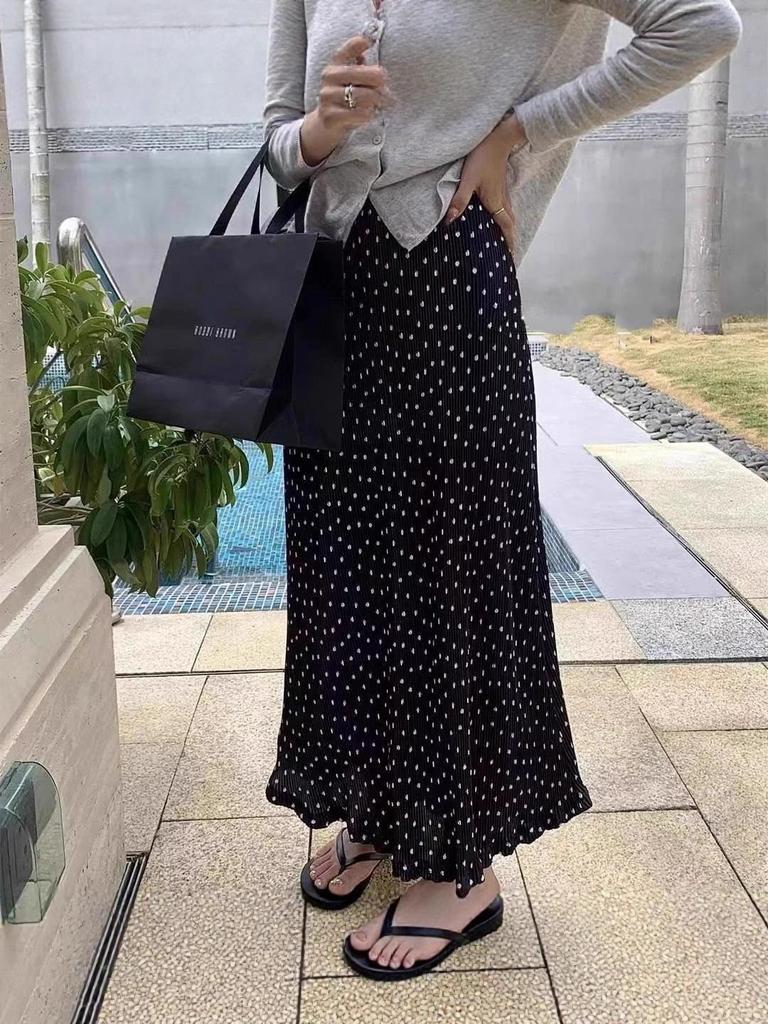 2025 Early Spring Retro Polka Dot High Waist Midi A-line Skirt