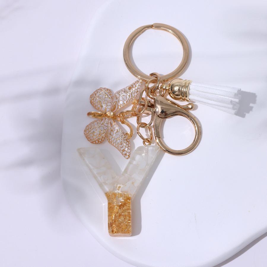 Chic White Tassel Letter Keychain with Resin Epoxy Pendant - Stylish Ornament for Bags