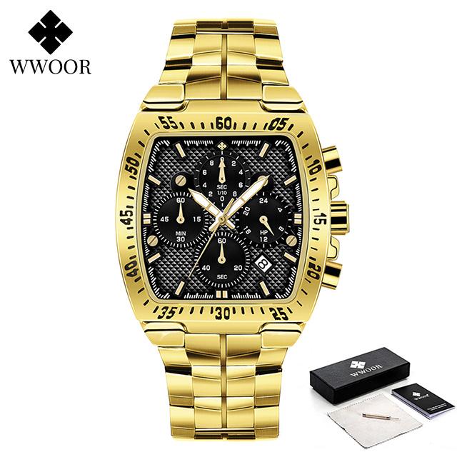 WWOOR Military Watch Men Chronograph Sports Watch For Men Luxury Square Stainless steel Quartz Waterproof Wristwatch Male Clock