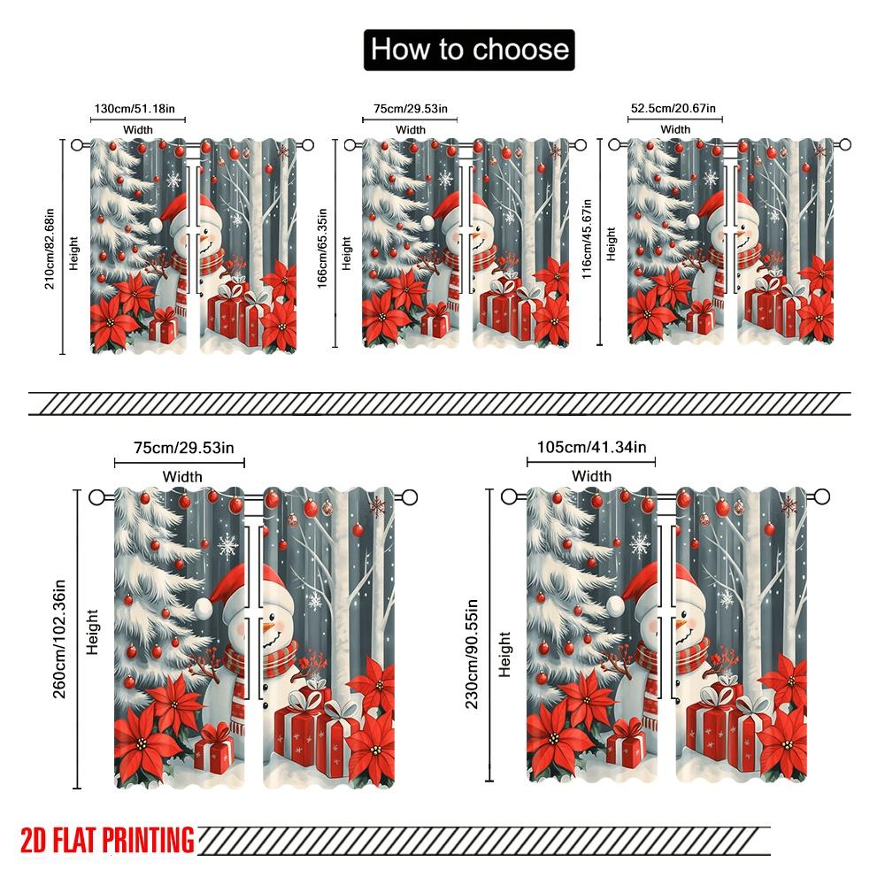 2pcs,2D Plane Printing Popular Curtains Cute Snowman Christmas Poinsettia Gift (2) Versatile Durable Polyester (without Rod)
